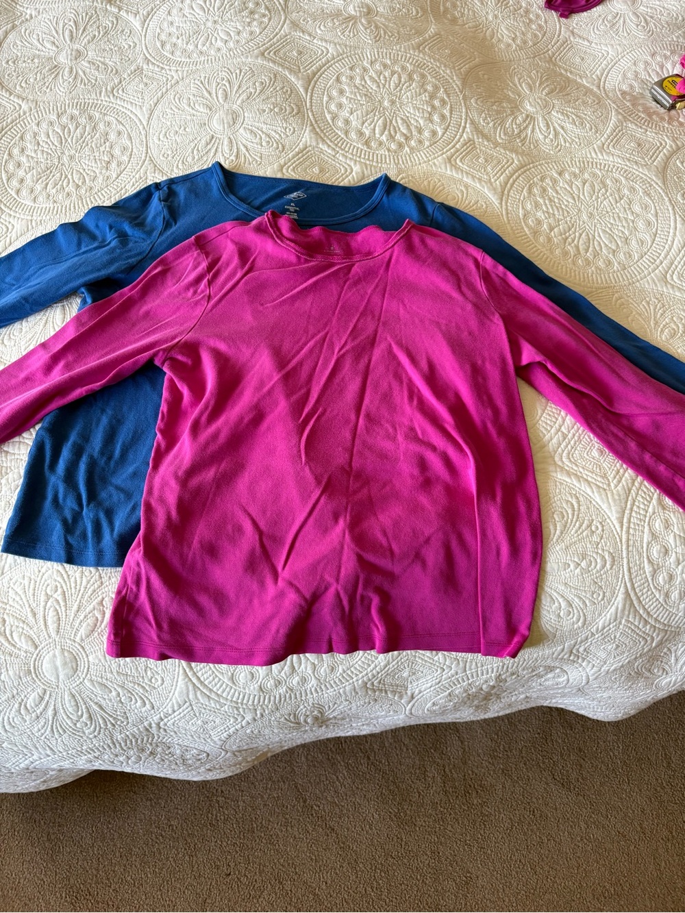 Women’s Long-Sleeve XL Crewneck Tops - Magenta/Blue (Two-Pack)